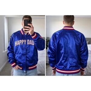 Nelk Happy Dad Hard Seltzer Full Send Satin Varsity Jacket Blue Mens RN162361